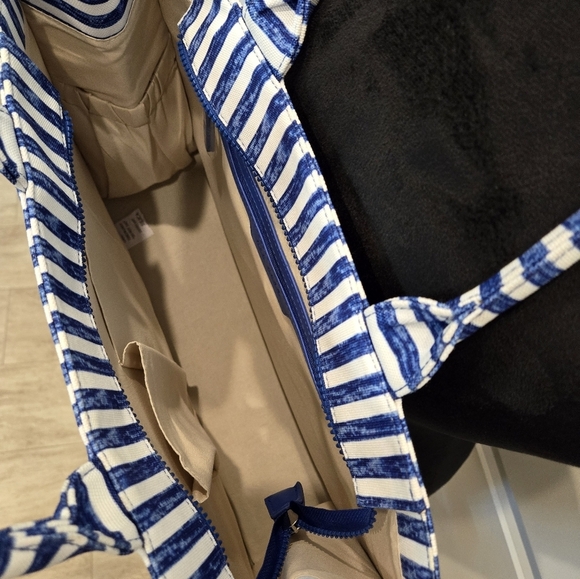 Rae Dunn Blue and White Striped Tote Bag - Picture 3 of 5